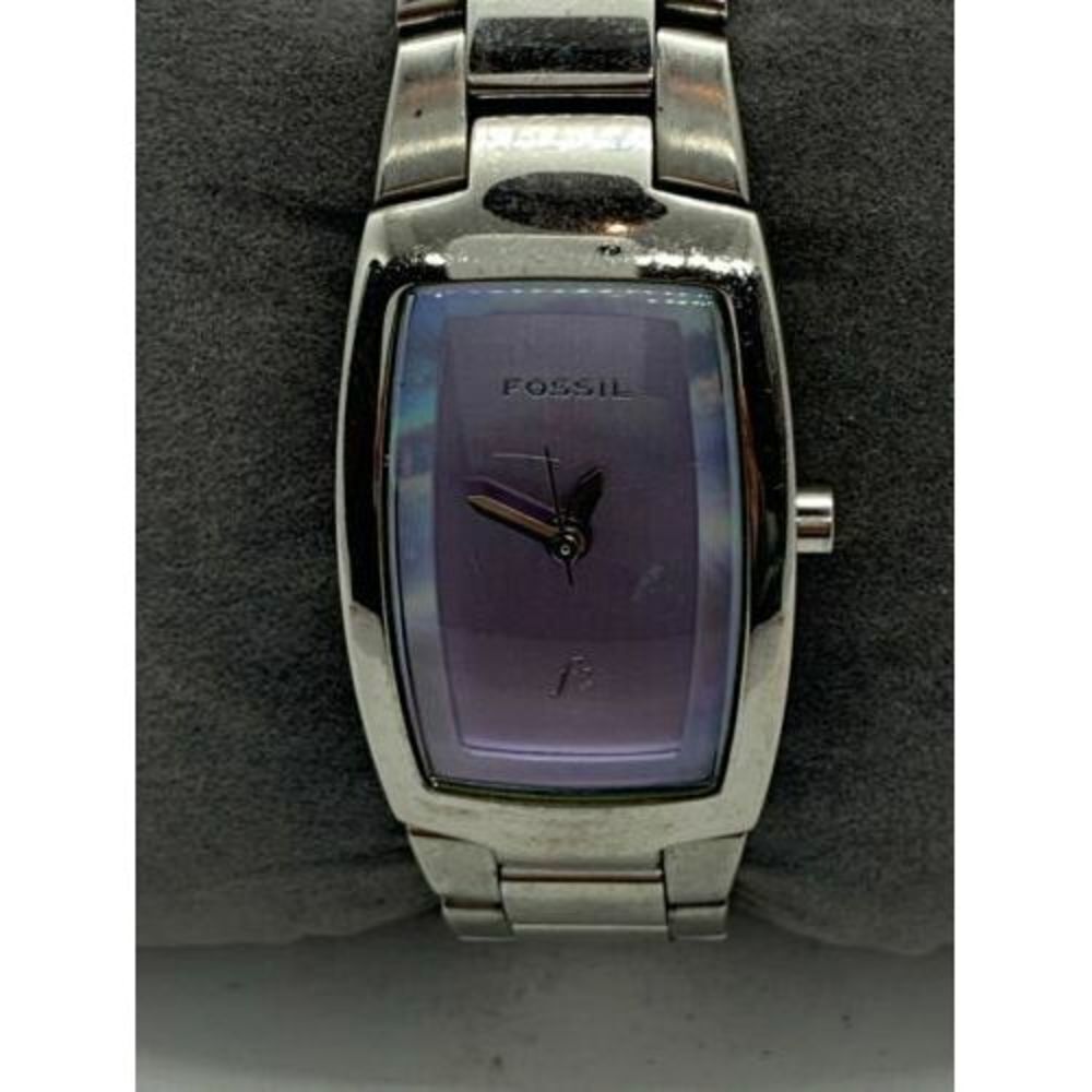 Fossil ES9727 Women's Watch Stainless Steel Silver Purple Dial Rectangle D730